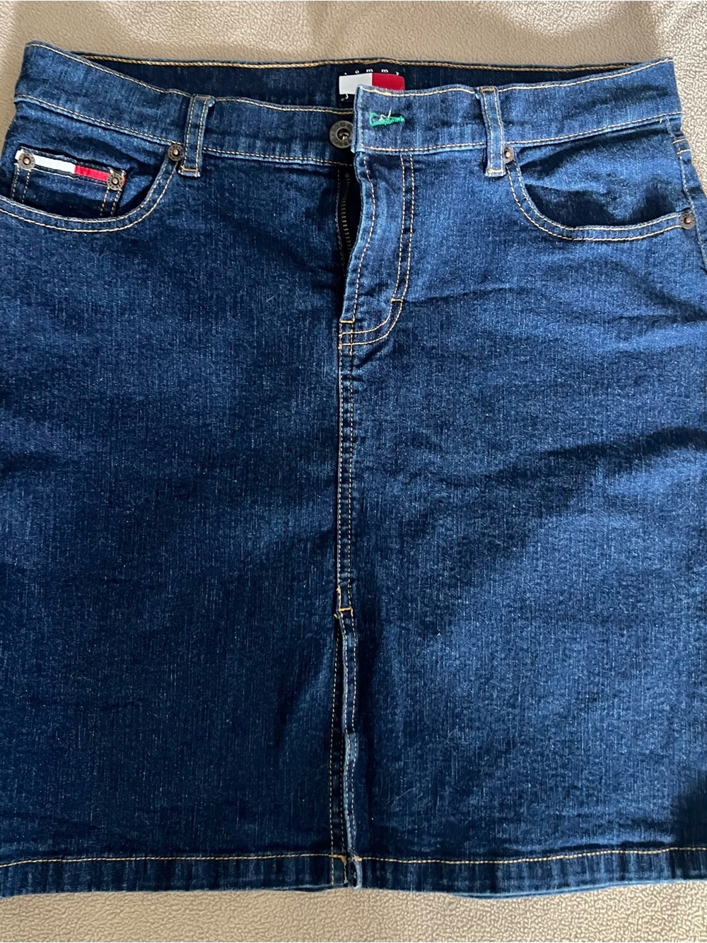 Vintage Tommy Hilfiger Denim Mini Skirt Size 9 Y2K Dark Wash 2003
